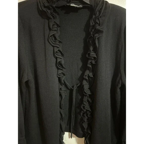 St. John Evening Women’s Santana Knit Silk Ruffle 2pc Pant Suit size 14 Black - Picture 10 of 11